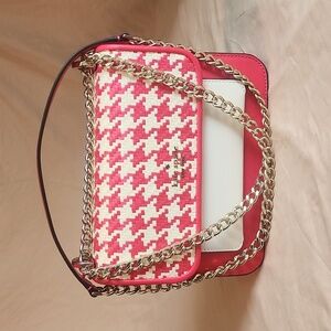 Kate Spade Remi Flap Chain Crossbody Shoulder Bag In Houndstooth Bikini Pink
